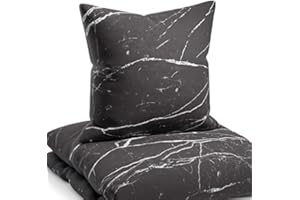 ‎SLEEPWISE sleepwise Bettwäsche 135x200 Sommer Bettwäsche 2tlg - ÖKO-TEX, Traumhaft Weich, Atmungsaktiv, Bügelfrei & Knitterfrei, Bettbezug Set aus Mikrofaser mit 80x80 cm Kissenbezug, Schwarzer Marmor
