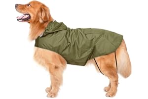 Bwiv Impermeables para Perros Grandes con Capucha Ajustable Ultra-Light Transpirable Impermeable para Mascotas Perros con Banda Reflectante Verde 3XL