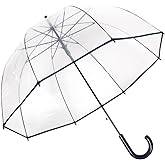 ThreeH Clear Bubble Umbrella Curved Handle Clear Heavy Duty Plastic Dome 8 Ribs Auto Open Rod Umbrella