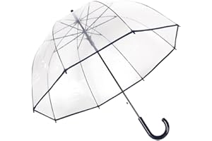 ThreeH Parapluie à bulles transparent Poignée courbée Robuste Plastique Transparent Dôme 8 côtes Ouverture automatique