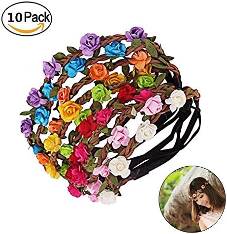 Wskderliner Paper Flower Headband Elastic Coloured Floral Garland Headbands Beach Wedding Festival for Women Head Band Hair Bride Bridesmaid Wreaths Pack of 10