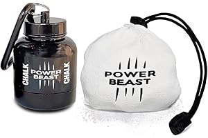 POWER BEAST Porta Magnesite in Polvere + Magnesite Esfera 60Gr, Contenitore e Imbuto Portatile per Magnesite, Palla di Calcare, Palla Gesso, Magnesite Ball, Chalk Ball, Sollevamento Pesi.