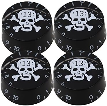 Yibuy Black Electric Guitar Knobs Speed Control Knobs with W/SKULL Design Set of 4