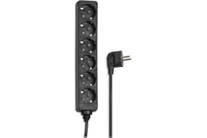 Hama Listwa zasilająca z 6 gniazdami wtykowymi z podwyższoną ochroną przed dotykiem, wtyczka wielokrotna z gniazdami pod kątem 45°, listwa zasilająca, kabel 1,4 m, 3500 W, czarna