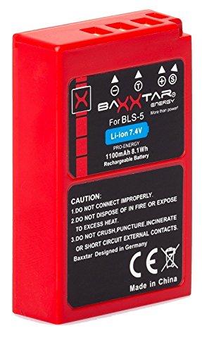 Baxxtar Pro Batería Compatible con Olympus BLS-50 BLS-5 (1100mAh / infochip/Nueva generación) Stylus 1 1s Pen E-PL5 E-PL6 E-PL7 E-PL8 E-PL9 E-PL10 E-P3 E-PM1 E-PM2 - E-M5 III E-M10 II III