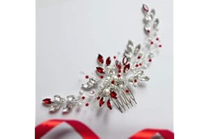 Anglacesmade Peigne à cheveux en rubis pour mariée, bal de promo, festival - Accessoires de cheveux pour femmes et filles (rouge)