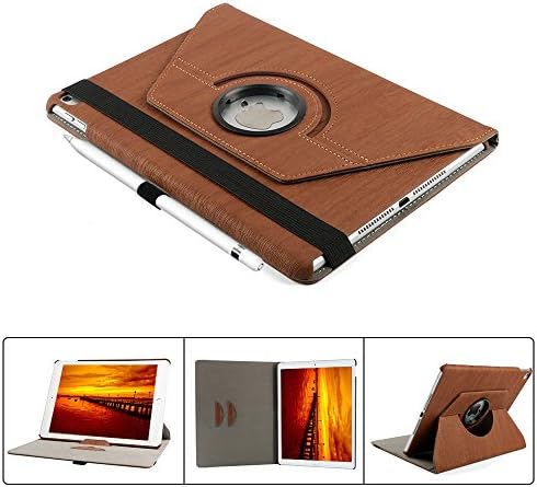 iPad Pro 9.7 Case,Dingrich Ultra Slim 360 Degree Rotating Folio Stand Case with Smart Cover Auto Sleep/Wake up Feature Premium PU Leather iPad Cases for iPad Pro 9.7 inch Brown + FREE Screen Protector +Stylus