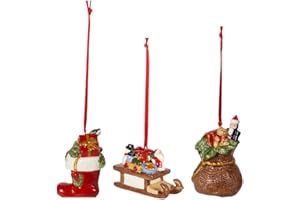 ‎VILLEROY & BOCH Villeroy und Boch Nostalgic Ornaments Ornamente-Set Geschenke 3tlg., Stiefel, Schlitten und Geschenkesack als Baumschmuck aus Hartporzellan, bunt