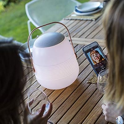 LUMISKY Lampe enceinte bluetooth sans fil poignée cuivre LED blanc/multicolore dimmable BOB STATION H33cm avec télécommande