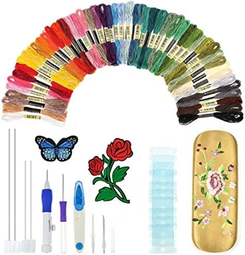 Zongsi Magic Embroidery Pen, Embroidery Stitching Punch Needles Craft Tool Set Including 50 Color Threads for DIY Threaders Sewing(Gold)