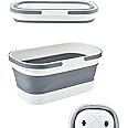 Blinggo Collapsible Plastic Mop Bucket with Wheels 12L, Portable and Space Saving, Multi-Function House Cleaning, Camping, and Mop Tub, Rectangular Large Capacity (Gery)