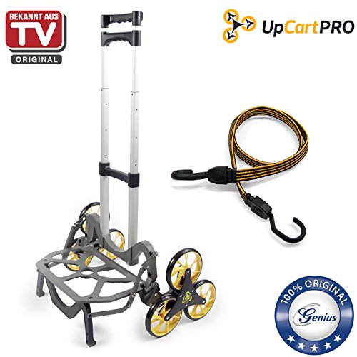 Genius UpCart PRO Aluminium-Treppensteiger inkl. Sicherheitsgurt | Sackkarre | 3-Rad-Mechanismus |klappbar | Tragkraft 45,5 kg | Umzug | Einkauf | Bekannt aus TV | NEU