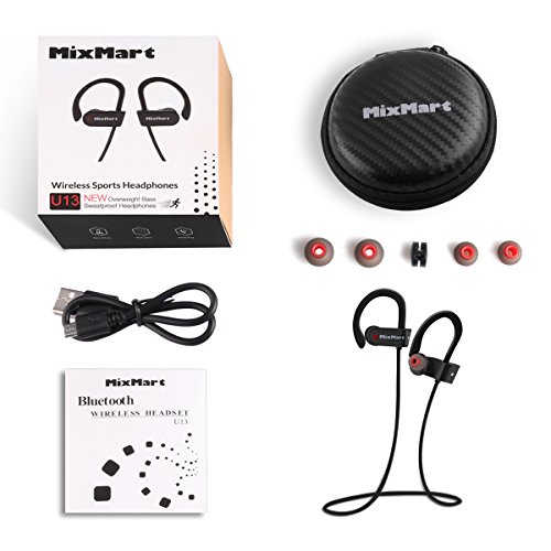 Auricular MixMart Aud  fono Bluetooth 4 1 Deportivo cascos inal  mbricos bluetooth para Gimnasio Correr Taxi oficina Manos Libre Est  reo Dise  o Cancelaci  n de Ruido Anti-Sudor y Anti-Agua de 4 Grados Compatible con iPhone iPod iPad Android PS4 Windows