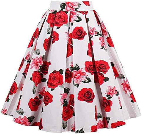 Caissen Women's Retro A-Line Pleated Vintage Midi Skirt Floral Print Zipper Casual Skirt Dance Party Wear Floral-J Size M