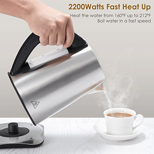 Aicok Edelstahl Wasserkocher mit Temperatureinstellung 40 Grad Baby und 60,70,80,90 und 100 Grad, elektrische Wasserkessel mit Warmhaltefunktion, Kessel mit Automatischer Abschaltung, 2200 Watt, 1,7 Liter, Schwarz - 8