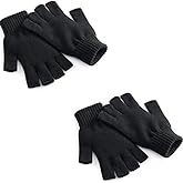 AEE&reg; 2 &Ccedil;ift Yarım Parmak Eldiven &ndash; &Ouml;rme Siyah Unisex Eldiven | Kesik Parmak Parmaksız Kışlık Erkek Kadın Eldiven