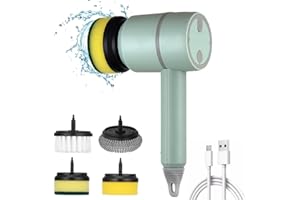 XUNNIU Spazzola Elettrica per Pulizia, Spazzola per Pulizia Rotante a 360°, Spazzola di Pulizia Portatile con 4 Testine Sostituibili, 3 Velocità Lavapavimenti Rotante, per Cucina Bagno Lavelli,Verde