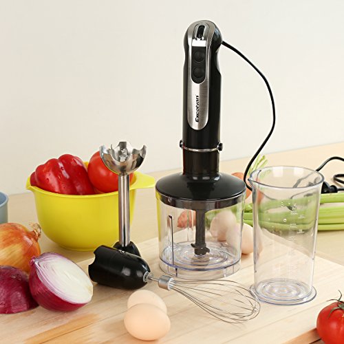 Excelvan 3-in-1 600W Stabmixer mit Zubehör Set–Edelstahl-Mixfuß, Schneebesen, 500ml Universalzerkleinerer, 600ml Messbecher. 2 Geschwindigkeitsstufen schwarz - 3