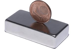 MAGNET-KAUF Imanes de neodimio, extrafuertes, cuadrados, 40 x 20 x 10 mm, 25 kg, imán de neodimio, 40 x 20 x 10 mm, N52, 1 Stück