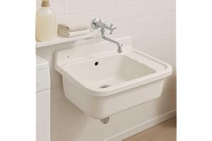 GRESINEX Fregadero Pileta de Pared - Resina de Polipropileno - 10 Años Garantía - Color Blanco, Lavabo Pila para Lavadero (59x39)