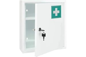 Homespired® Emergency First Aid Medical Cabinet Stainless Steel, Wall Mountable (Includes Mounting Screws), Lockable with 2 Keys, Strudy Metal Construction (31 x 10 x 36 cm)