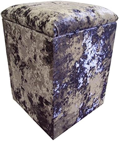 Linen Box/Dressing Table Stool in Dream-Grey Crushed Velvet fabric (Small H50xW41xD41cm)