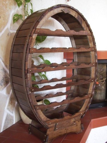 Weinregal-Weinfass-fr-24-Flaschen-Braun-gebeizt-Bar-Flaschenstnder-Fass-Flaschenhalter