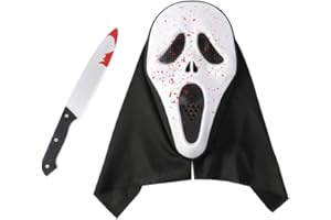 Udekit Masques Films D'Horreur, Masques Scream de FantôMes,avec Jouet Couteau Pour Enfants et Adultes Pour Halloween Les Jeux de RôLe
