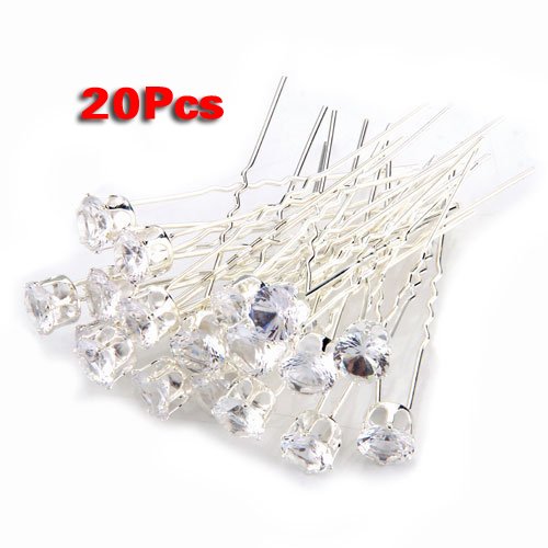 SODIAL(R) 20 Wedding Prom Silver Plated Crystal Hair Pins Clips