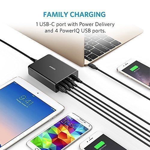 Anker PowerPort+ 5 Premium 5-Port 60W USB Type C Ladegerät USB-C mit Power Delivery für Apple MacBook, Nexus 5X / 6P und PowerIQ Technologie für iPhone 7 6 5, iPad, Samsung & Weitere - 4