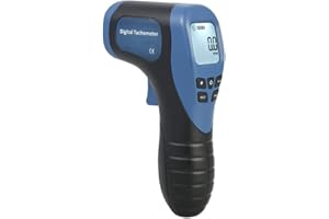 KJZEEX Tachometer Drehzahlmesser, Handheld Digital Laser Tachometer Berührungsloses Drehzahlmessgerät Motordrehzahlmesser Pistolenmessbereich: 2,5-99999 U/min mit reflektierendem Klebeband-Blau