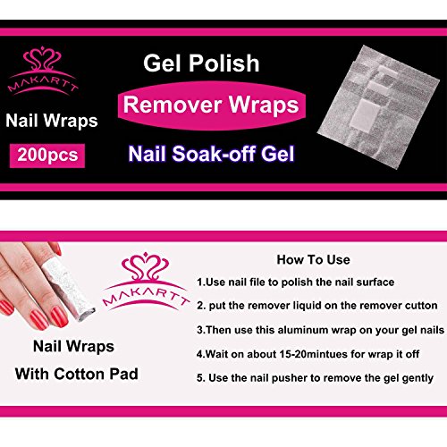 MAKARTT 200 Stücke/Packung Nagellackentferner Acrylic UV-Gel Aluminium Folie mit Wattepad Nagel Folie Wraps – Geeigent für Nagelpflege zu Hause. - 2