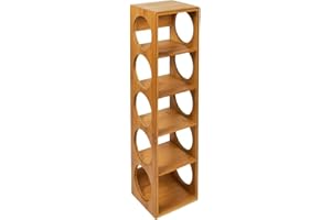 FEFE® Bamboo Stackable Wine Rack Stand Holder Wall Mountable, Free Standing or Horizontally 5-Bottle Bamboo Wine Storage Display Rack, Countertop Wine Bottle Stand Holder for Home Kitchen Bar Cabinets