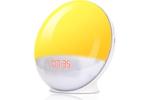 Ledivion Sunrise Alarm Clock - Wake Up Light with Sunrise/Sunset Simulation, Snooze Function, 11 Colours, 8 Natural Sounds and Built-in Phone Charging Port