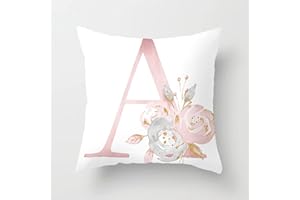 Lieson Federe Copricuscino, Fodere Cuscini 45x45 Esterno 1 Pezzo Federe Cuscini Bianco Rosa Lettera Inglese A con Fiore, Poliestere