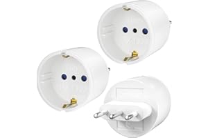 PABANCE Travel Adapter, Pack of 3 DE to IT Travel Plug Adapter 2 Pin Europe to 3 Pin Italy Plug Type L Schuko Adapter EU to Italy Chile, White