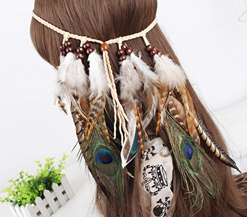 Mädchen böhmisches Feder-Kopfschmuck-Stirnband indisches Hippie-Haar-Band-Maskerade-Abendkleid-Kopfschmuck-Zusätze - 2