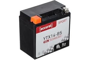 Accurat batterie moto YTX14-BS Gel 12V 14ah 150x87x145 mm – Batterie de Démarrage Haute Performance Sans Entretien, Résistante aux Vibrations, Batterie Quad