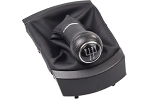 KAKULKOMEN 5 Gänge Leder Auto Styling Schaltknauf Schalthebel Manschette Staubschutzhülle Gehäuse für S-EAT Ibiza 2002 2003 2004 2005 2006 2007 2008 (Black Line)