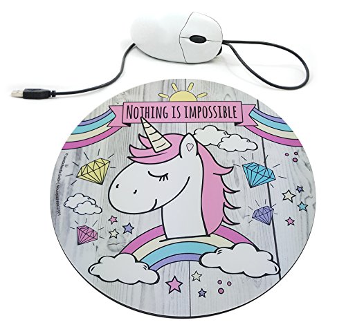 Süßes Einhorn Mousepad UNICORN rund 22cm, Qualitäts Mauspad aus strapazierfähigem Kunststoff mit rutschfester Unterseite aus Zellkautschuk – passend für alle gängigen Mouse-Typen - 3