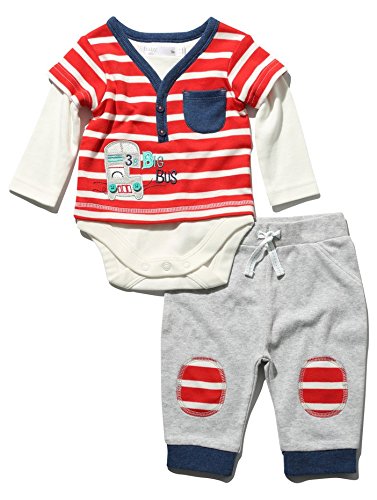 M&Co Big Bus Bodysuit Top And Joggers Set Red 9/12 Mnths