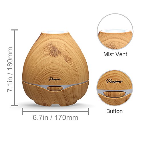 Paxamo Duftdiffusor Ultraschall Luftbefeuchter Holzmuster Bunte LED Zuhause Büro Yoga Schlafzimmer 300ml (Light wood) - 5