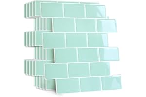 Yoillione Upgrade Dickere 3d Fliesenaufkleber Aufkleber für Bad Küche, Klebefliesen Vinyl Fliesen Selbstklebend Fliesenfolie, Grün PVC Metro Fliesen Selbstklebend Fliesendekor 10 Blatt