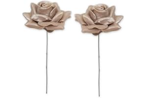 MATCHES21 HOME & HOBBY matches21 - Rose in cera con manico in filo metallico per composizioni e rose artificiali, rose in tessuto, con rivestimento in cera, diametro 7 cm, 2 madreperla