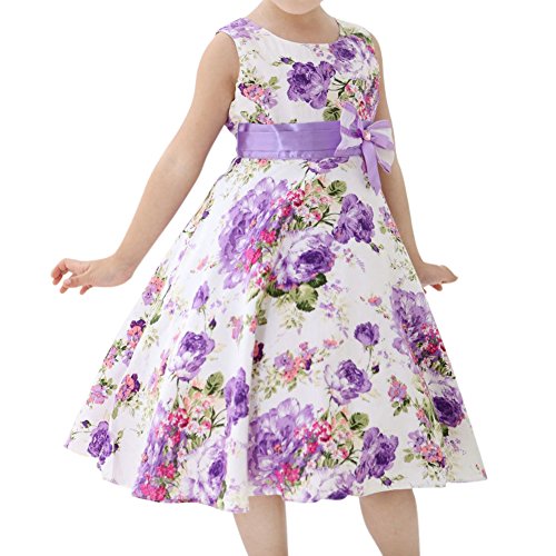 TOOGOO(R) Purple Summer Stylish Fancy Girls Kids Princess Wedding Party Flower Floral Bow Gown Dress 3-4Years
