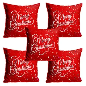 DreamVio Jute Exclusive Merry Christmas Decorative Throw/Pillow Covers, Cushion Covers for Gifting, Living Room, Bed Room, Sofa,Chairs Pack/Set of 5 (Multicolour, Size 16 x 16 Inches)