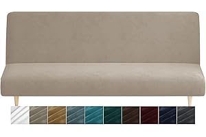 ‎XINEAGE XINEAGE Samt-Futonbezug, hoher Stretch, ohne Armlehnen, Spandex-Stoff, für Sofa, Bett, Schonbezug, rutschfest, Möbelschutz mit elastischer Unterseite, maschinenwaschbar (Futon, Khaki)