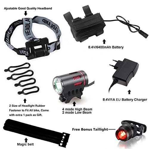 Rightest und leistungsstark 1200 Lumen wiederaufladbare Bike Light, Mountain, Road Fahrrad Scheinwerfer Wachfunktion V 6400 MA Wasserdicht Silikon Akku-Einfach zu installieren kein Werkzeug erforderlich ? Free aus Aluminium Bike Bonus Rücklicht - 2