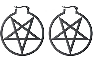 VASSAGO Satanic Goat Head Inverted Pentagram Round Hollow Earrings Demon Symbol Stainless Steel Charm Dangle Earring for Women Girls Jewelry Gifts