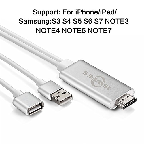 Lightning to HDMI Adapter Kabel ISWEES Lightning Digital AV auf HDMI 1080P HDTV Adapter Schnur Kabel für iPhone 7 7 plus 6s 6s plus 6 6 plus 5 5c 5s SE, iPad Air / Mini / Pro (Plug & Play),Samsung S6 S5 S4 S3 S6 Edge Note 3/4/5/6 – Weißer (Kein Samsung S7 oder S7 Edge) - 2